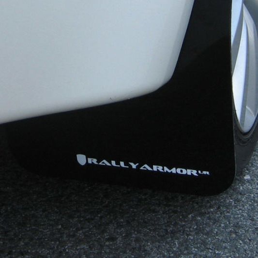 Rally Armor 08-17 Mitsubishi EVO X Black UR Mud Flap w/ White Logo-tuningsupply.com