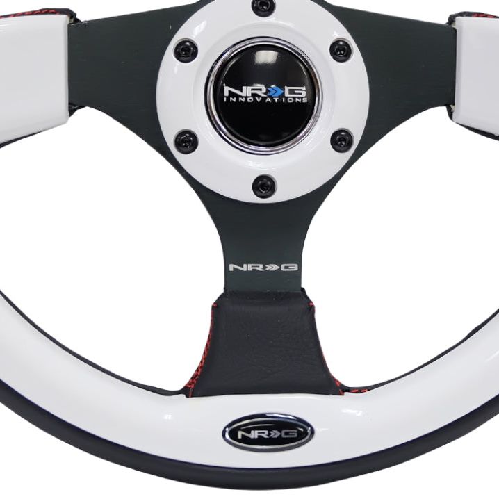 NRG Reinforced Steering Wheel (320mm) Blk w/White Trim & 4mm 3-Spoke-tuningsupply.com