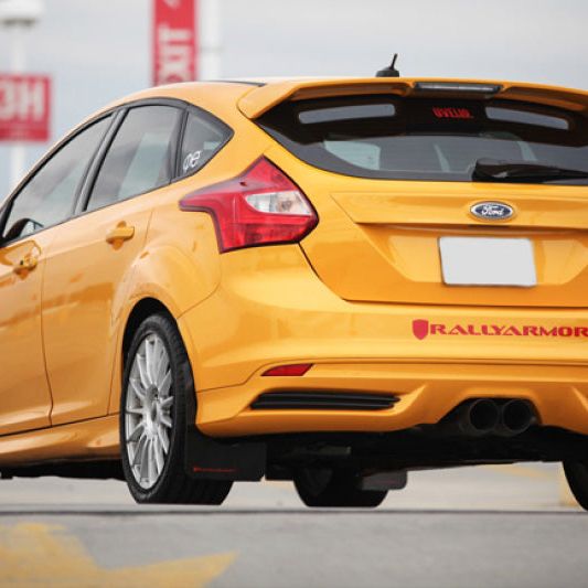 Rally Armor 12-19 Ford Focus ST / 16-19 RS Red Mud Flap w/White Logo-tuningsupply.com