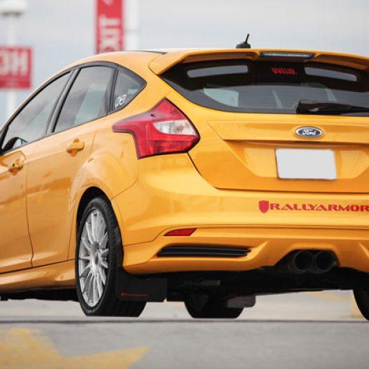 Rally Armor 12-19 Ford Focus ST / 16-19 RS Black UR Mud Flap w/Tangerine Scream Logo-tuningsupply.com