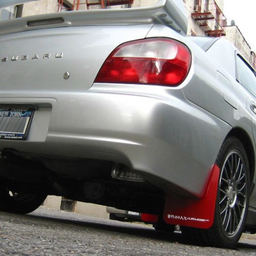 Rally Armor 02-07 Subaru WRX/STI/RS/2.5i (Wagons Req. Mod.) Red UR Mud Flap w/White Logo-tuningsupply.com