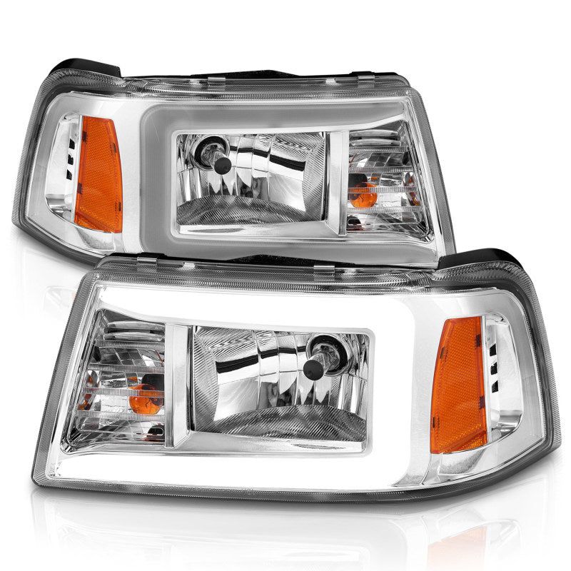 ANZO 2001-2011 Ford Ranger Crystal Headlights w/ Light Bar Chrome Housing-tuningsupply.com