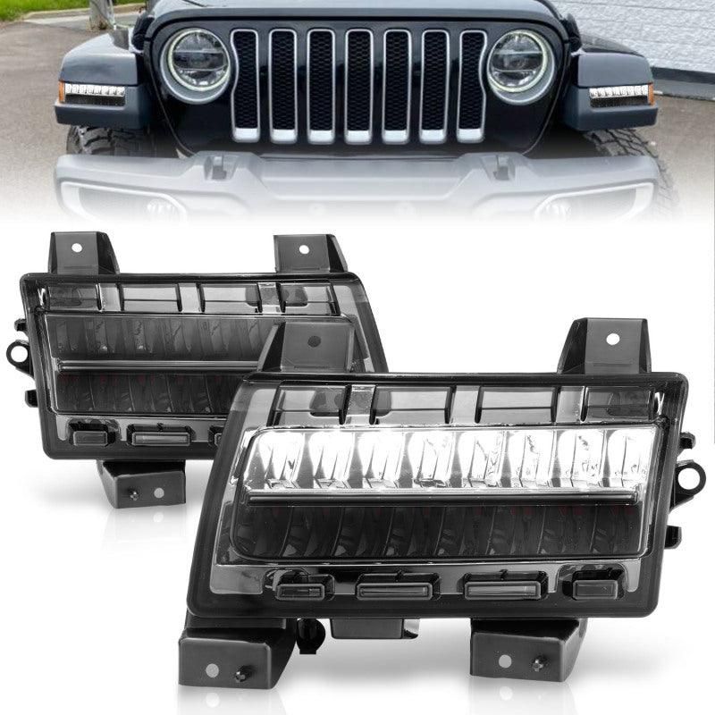 ANZO 2018-2021 Jeep Wrangler LED Side Markers Chrome Housing Smoke Lens w/ Seq. Signal Sport Bulb-tuningsupply.com