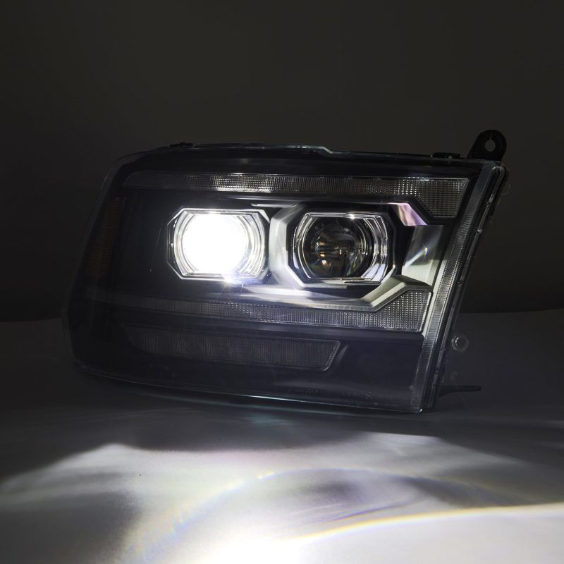 AlphaRex 09-18 Dodge Ram 2500 LUXX LED Proj Headlights Plank Style Blk w/Activ Light/Seq Signal/DRL-tuningsupply.com