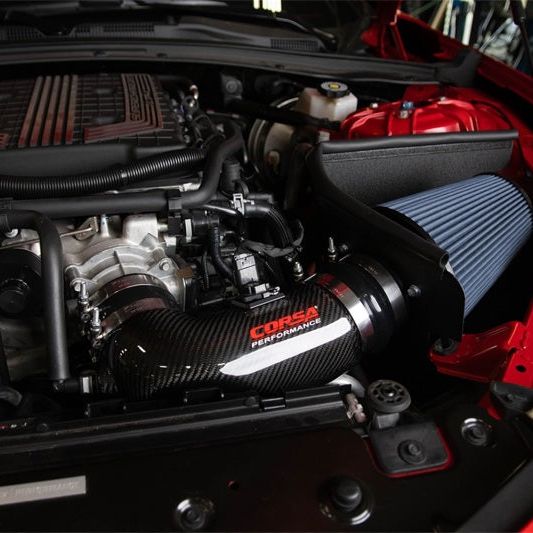 Corsa 2017-2023 Chevrolet Camaro ZL1 Carbon Fiber Air Intake w/ MaxFlow 5 Oil Filtration-tuningsupply.com