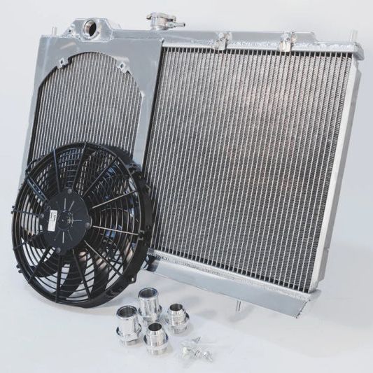 CSF 96-07 Mitsubishi Evo 4/5/6/7/8/9 Full-Slim Radiator w/12in Fan & Shroud/-16AN & Slip On Fitting-tuningsupply.com