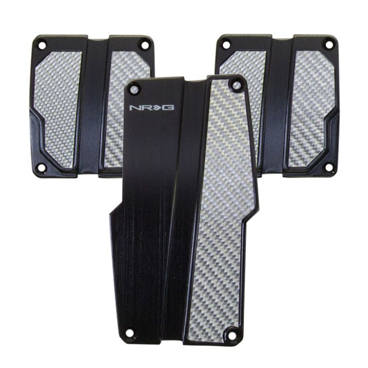 NRG Brushed Aluminum Sport Pedal M/T - Black w/Silver Carbon-tuningsupply.com