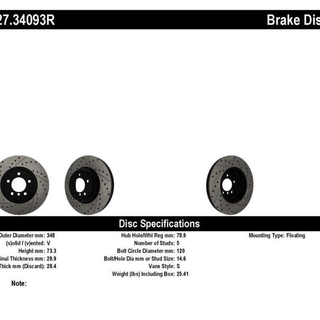 StopTech 07-09 BMW 335 (E90/E92/E93) Slotted & Drilled Right Front Rotor-Brake Rotors - Slot & Drilled-Stoptech-STO127.34093R-SMINKpower Performance Parts