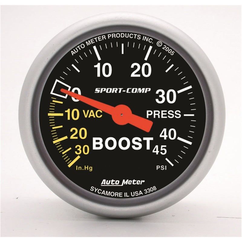 Autometer Sport-Comp 52mm 45 PSI Mechanical Boost Gauge-tuningsupply.com