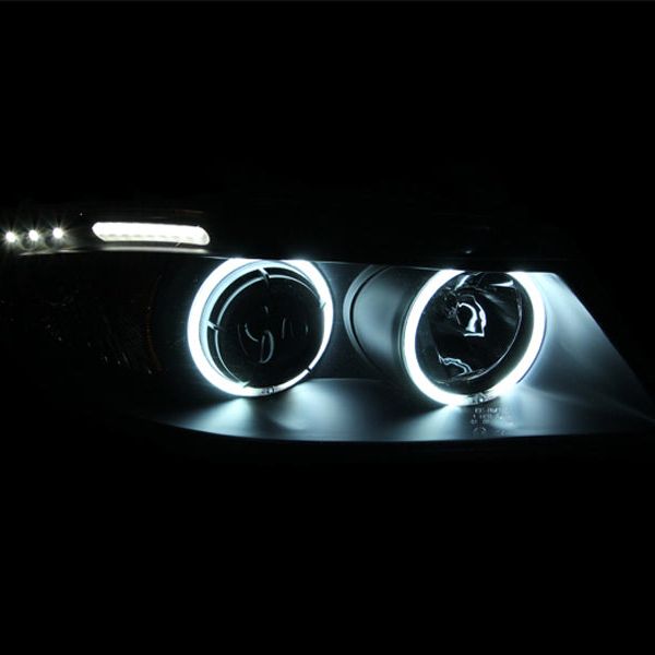 ANZO 2006-2008 BMW 3 Series E90-E91 Projector Headlights w/ Halo w/ LED Bar Black (CCFL)-tuningsupply.com