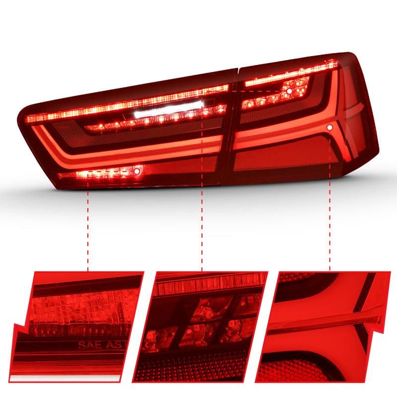 ANZO 2012-2018 Audi A6 LED Taillight Black Housing Red/Clear Lens 4 pcs (Sequential Signal)-tuningsupply.com