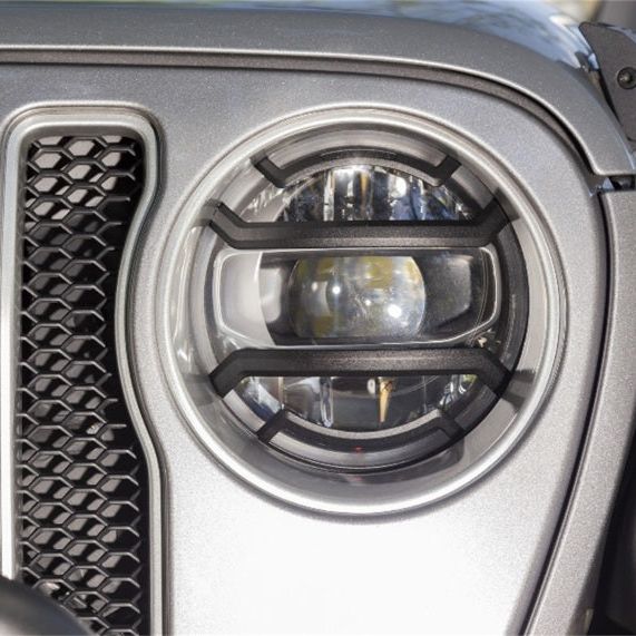 Rugged Ridge 18-20 Jeep Wrangler JL / 2020 Jeep Gladiator JT Black Elite Headlight Guards Black - SMINKpower Performance Parts RUG11230.21 Rugged Ridge