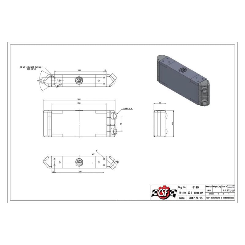 CSF Universal Dual-Pass Oil Cooler - M22 x 1.5 - 13in L x 4.75in H x 2.16in W-tuningsupply.com