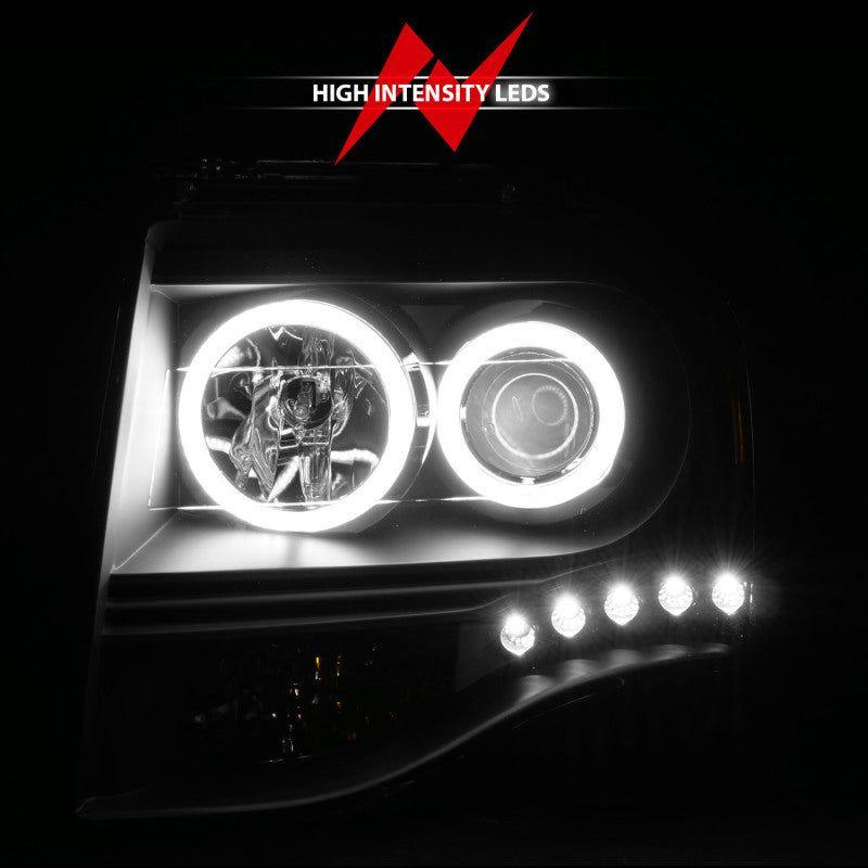 ANZO 2007-2014 Ford Expedition Projector Headlights w/ Halo Black-tuningsupply.com