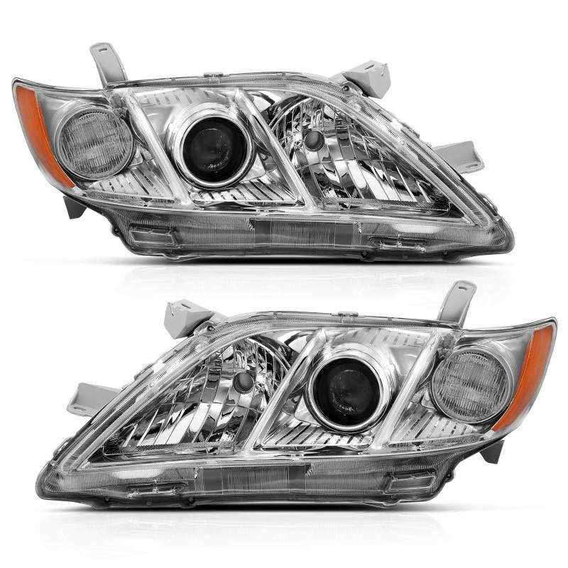 ANZO 2007-2009 Toyota Camry Projector Headlight Chrome Amber (OE Replacement)-tuningsupply.com