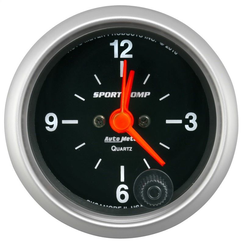 Autometer Sport-Comp 2-1/16in. 12 Hour Analog Clock Gauge-tuningsupply.com