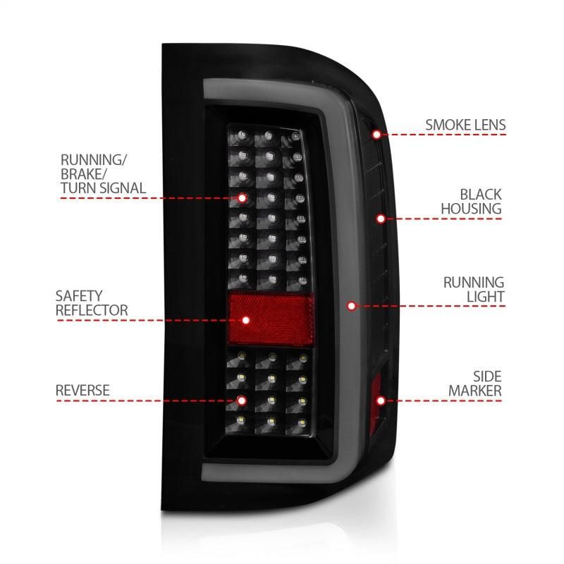 ANZO 2007-2013 Chevrolet Silverado1500/ 2500/ 3500 LED Tail Lights w/ Light Bar Black Housing Smoke-tuningsupply.com