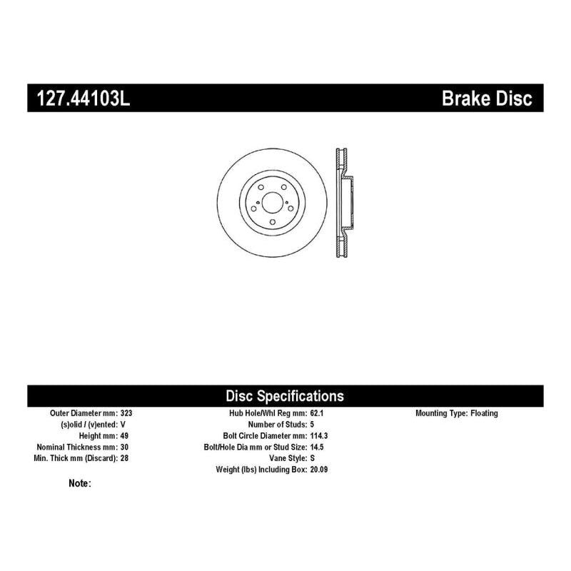 StopTech 5/93-98 Toyota Supra Turbo Left Front Slotted & Drilled Rotor-Brake Rotors - Slot & Drilled-Stoptech-STO127.44103L-SMINKpower Performance Parts