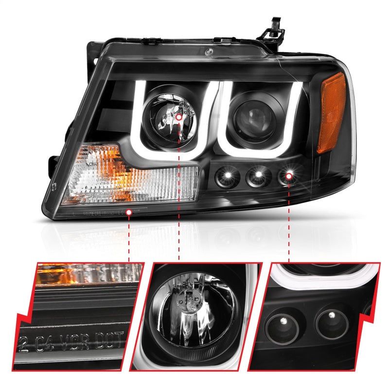 ANZO 2004-2008 Ford F-150 Projector Headlights w/ U-Bar Black-tuningsupply.com