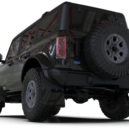 Rally Armor 21-22 Ford Bronco (Plstc Bmpr - NO Rptr/Sprt - NO RR/RB) Blk Mud Flap w/Met. Blk Logo - SMINKpower Performance Parts RALMF85-NO-PL-MBK Rally Armor