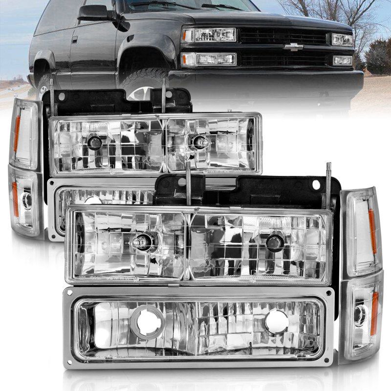 ANZO 88-98 Chevrolet C1500 Crystal Headlights Chrome w/ Signal and Side Marker Lights-tuningsupply.com