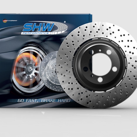 SHW 20-21 Porsche 718 Cayman GT4 4.0L Right Rear Drill-Dimp Lightweight Brake Rotor (98135240881)-Brake Rotors - Drilled-SHW Performance-SHWPRR42087-SMINKpower Performance Parts