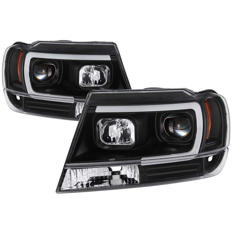 Spyder 99-04 Jeep Grand Cherokee Projector Headlights - Light Bar DRL LED - Black-Headlights-SPYDER-SPY5085221-SMINKpower Performance Parts