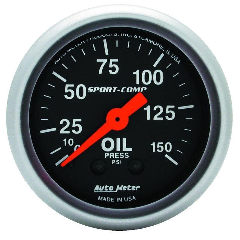 Autometer Sport Comp 52mm Mechanical 0-150 PSI Oil Pressure Gauge-tuningsupply.com