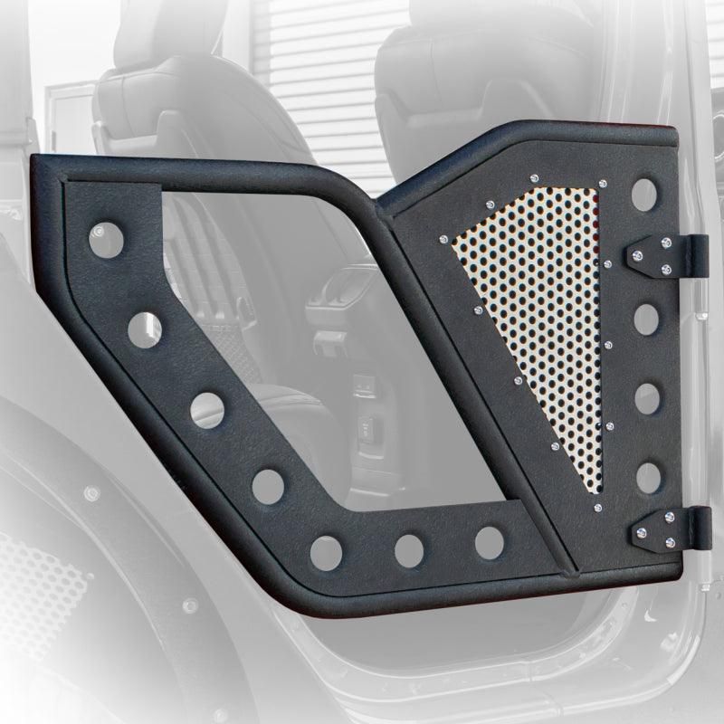 DV8 Offroad Jeep 18+ Wrangler JL / 20+ Gladiator JT Rear Rock Doors w/ Perforated Aluminum Mesh-tuningsupply.com