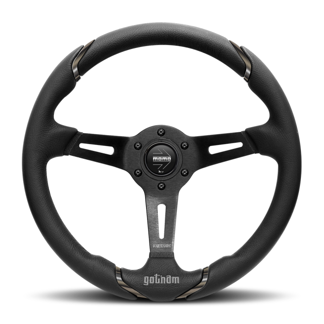 Momo Gotham Steering Wheel 350 mm - Black Leather/Black Spokes-tuningsupply.com