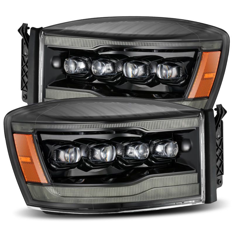 AlphaRex 06-08 Ram 1500HD NOVA LED Proj Headlights Plnk Style Alpha Blk w/Seq Signal/DRL/Amber LED-tuningsupply.com