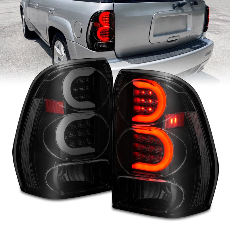 ANZO 2002-2009 Chevrolet Trailblazer LED Tail Lights w/ Light Bar Black Housing Smoke Lens-tuningsupply.com