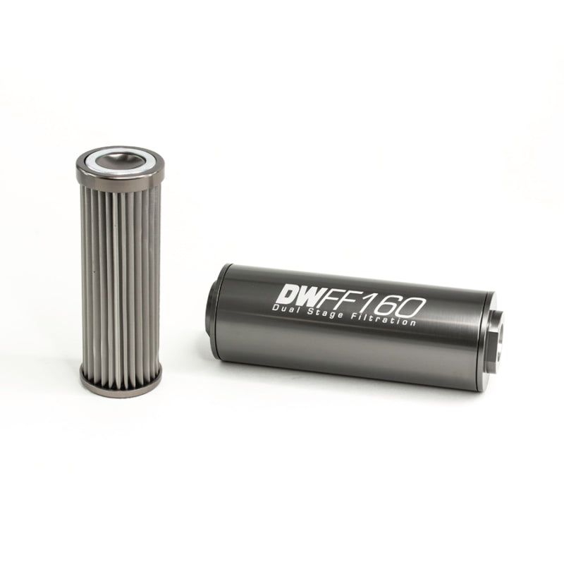 DeatschWerks Stainless Steel 10AN 10 Micron Universal Inline Fuel Filter Housing Kit (160mm)-tuningsupply.com