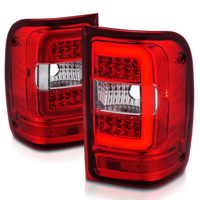 ANZO 2001-2011 Ford  Ranger LED Tail Lights w/ Light Bar Chrome Housing Red/Clear Lens-tuningsupply.com