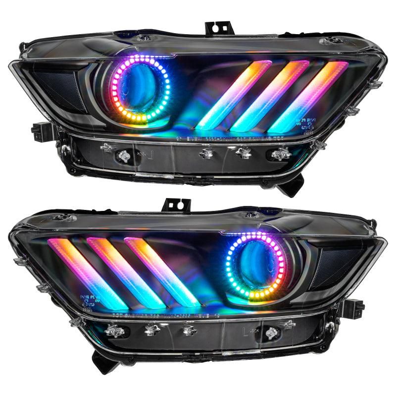 Oracle 15-17 Ford Mustang Dynamic RGB+A Pre-Assembled Headlights - Black Edition - SEE WARRANTY-tuningsupply.com