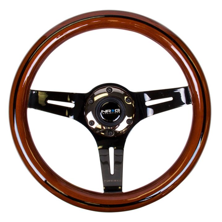 NRG Classic Wood Grain Steering Wheel (310mm) Dark Wood & Black Line Inlay w/Blk Chrome 3-Spoke Ctr.-tuningsupply.com