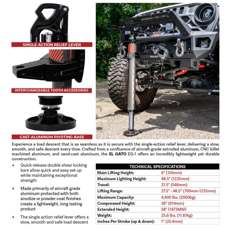 Go Rhino Xventure Gear EG1 El Gato Hydraulic Jack - Graphite-tuningsupply.com