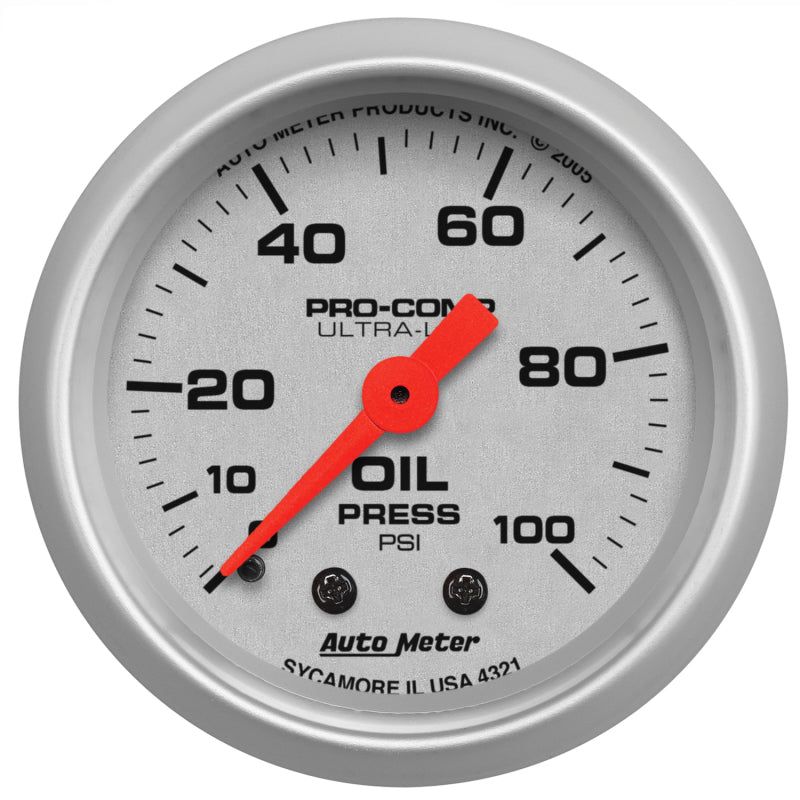 Autometer Ultra-Lite 52mm 0-100 PSI Mechanical Oil Pressure Gauge-tuningsupply.com