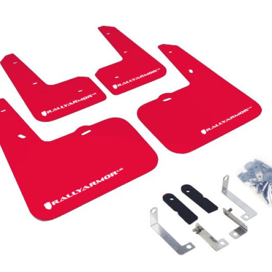 Rally Armor 12-18 Hyundai Veloster Red UR Mud Flap w/ White Logo-tuningsupply.com