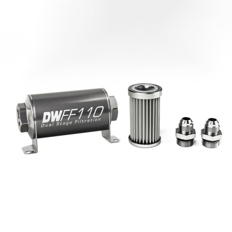 DeatschWerks Stainless Steel 8AN 5 Micron Universal Inline Fuel Filter Housing Kit (110mm)-tuningsupply.com