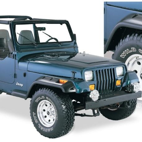 Bushwacker 87-95 Jeep Wrangler Cutout Style Flares 4pc Cutting Optional Not Renegade - Black-tuningsupply.com