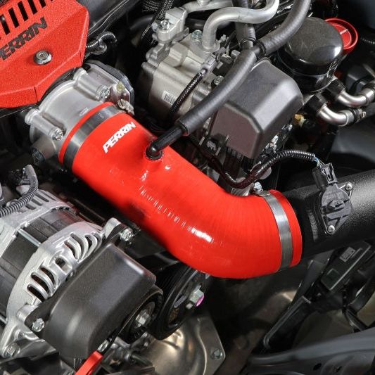 Perrin 22-23 Subaru BRZ/Toyota GR86 Silicone Inlet Hose (3in. ID / SS Wire) - Red-tuningsupply.com