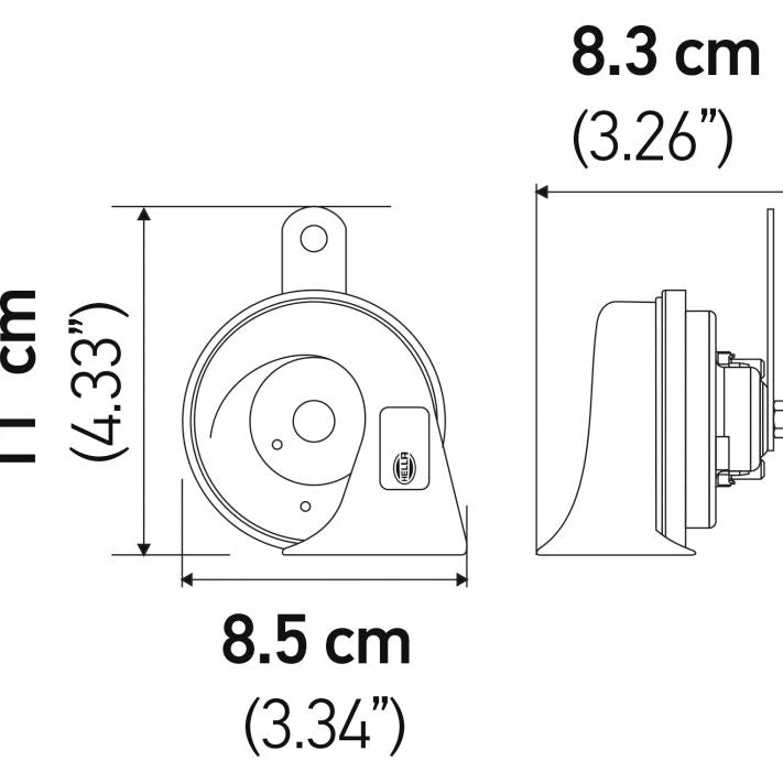 Hella Twin Trumpet Horn Kit 12V 400/500Hz (007424804 = 007424801)-tuningsupply.com