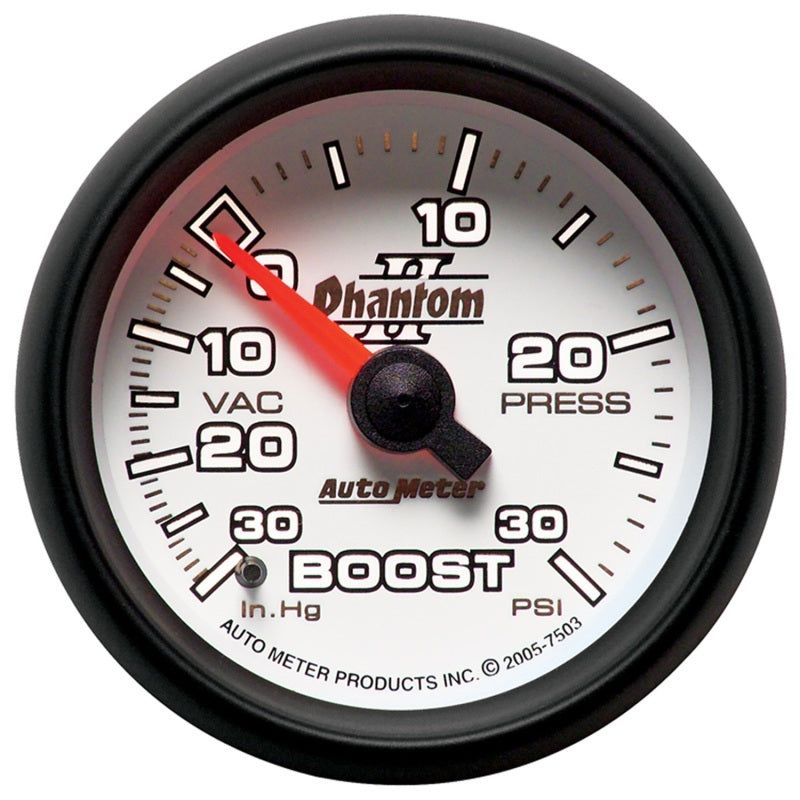 Autometer Phantom II 52.4mm Mechanical Vacuum / Boost Gauge 30 In. HG/30 PSI-tuningsupply.com