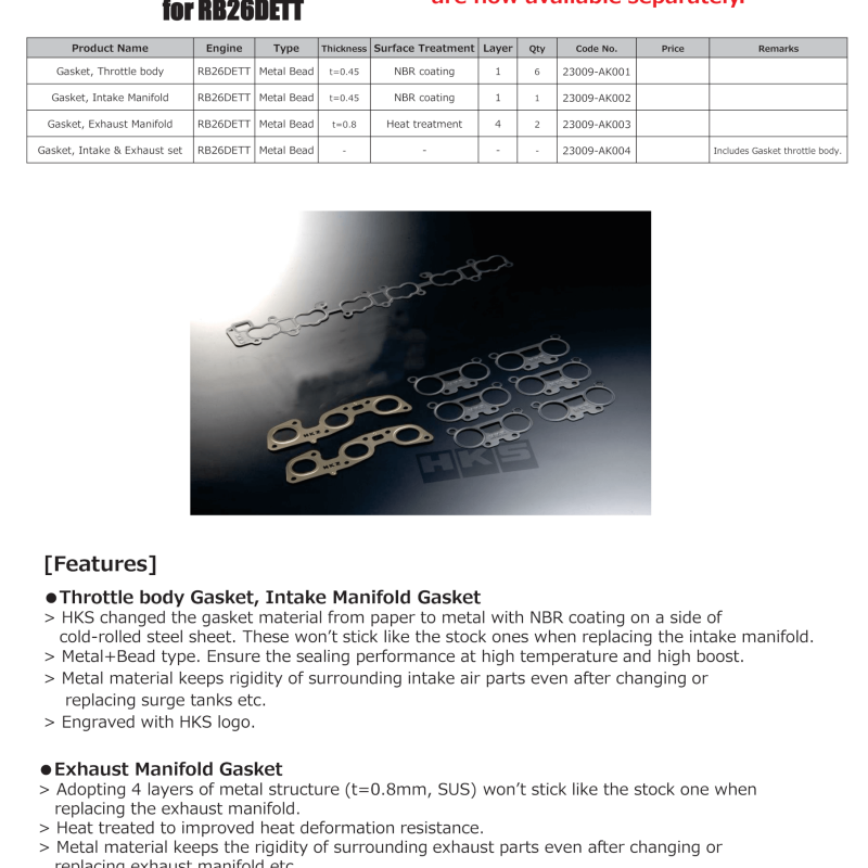 HKS GASKET INTAKE MANIFOLD-tuningsupply.com