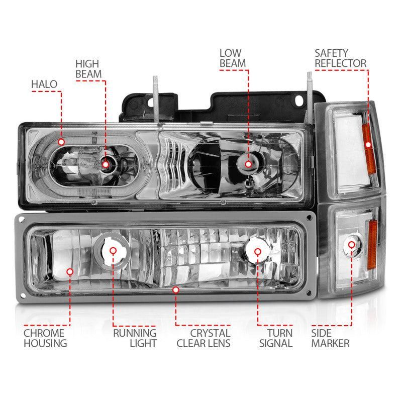 ANZO 88-98 Chevrolet C1500 Crystal Headlights Chrome Housing w/ Signal and Side Marker Lights-tuningsupply.com