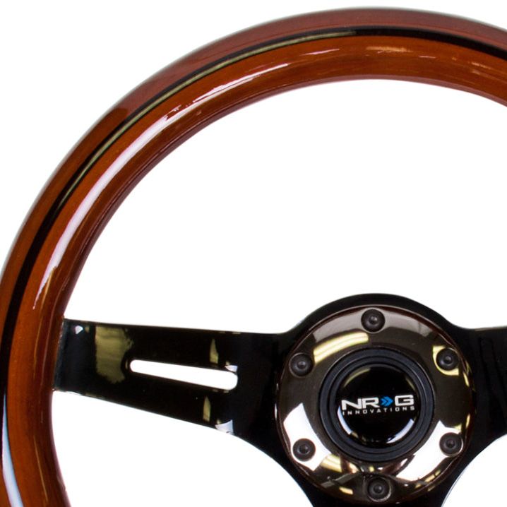 NRG Classic Wood Grain Steering Wheel (310mm) Dark Wood & Black Line Inlay w/Blk Chrome 3-Spoke Ctr.-tuningsupply.com