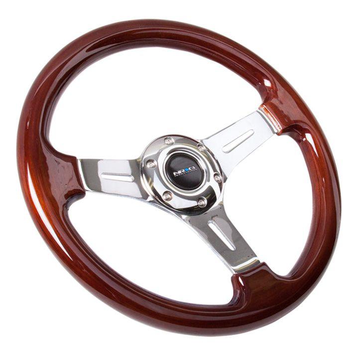 NRG Classic Wood Grain Steering Wheel (330mm) Wood Grain w/Chrome 3-Spoke Center-tuningsupply.com