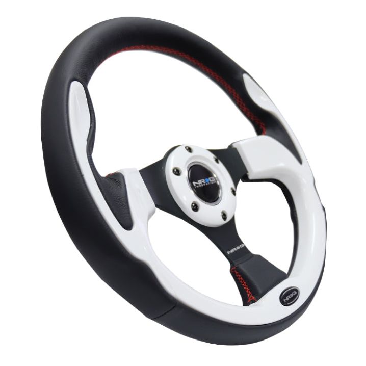 NRG Reinforced Steering Wheel (320mm) Blk w/White Trim & 4mm 3-Spoke-tuningsupply.com