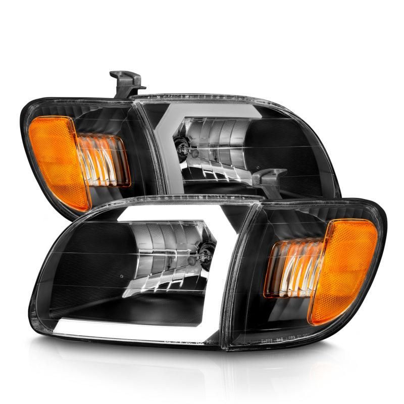 ANZO 00-04 Toyota Tundra (Fits Reg/Acc Cab Only) Crystal Headlights w/Light Bar Black w/Corner Light-tuningsupply.com